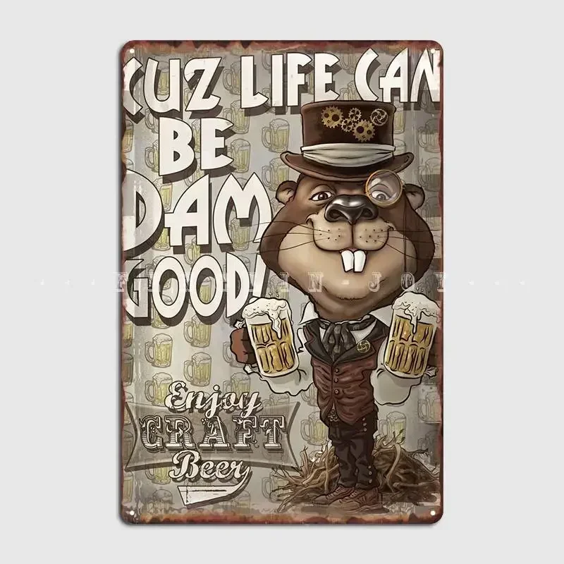 Retro Beer Beaver Metal Sign Cinema Living Room Wall Create Plaques Tin Sign Poster