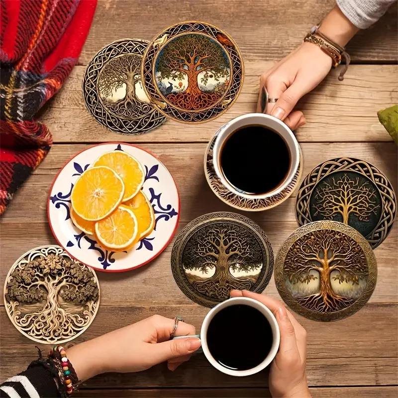 8 pieces/set art-painted wooden coasters heat-resistant table mats, colorful spray-painted wooden placemats, non-slip placemats