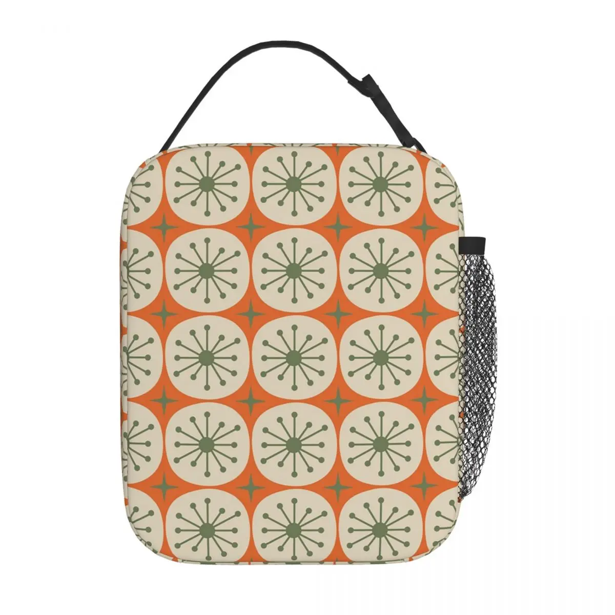 Mid Century Modern Atomic Dots And Stars Olive Green Beige Insulated Lunch Bag for Women Children Food Boxes Thermal Lunch Box