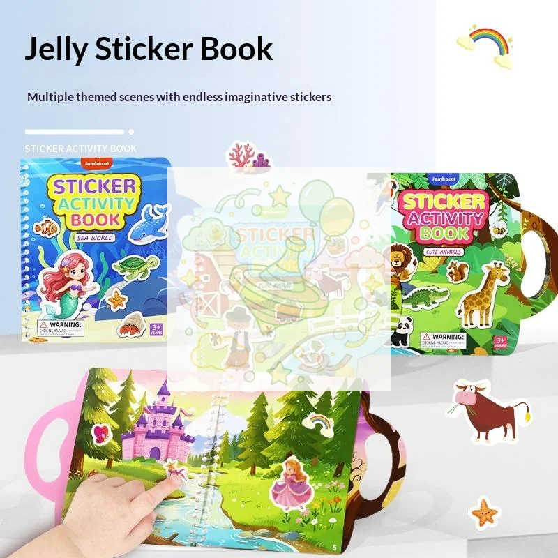Reusable Sticker Book Animal Ocean Princess Farm Jelly Sticker Book Play Scenes Sticker Travel Activity Toys Stock Suffer Gifts