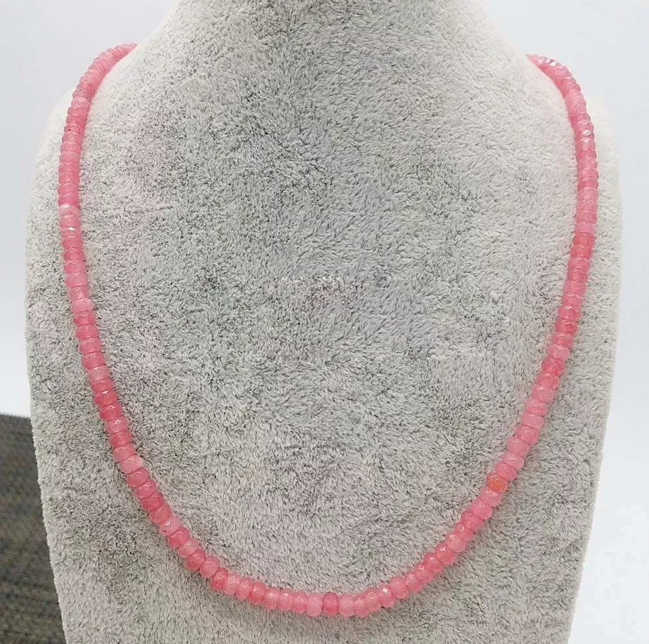 New Jewelry Necklace  Long 18-24inch Women's Natural 2x4mm Pink Jade Faceted Gems Beads Necklace