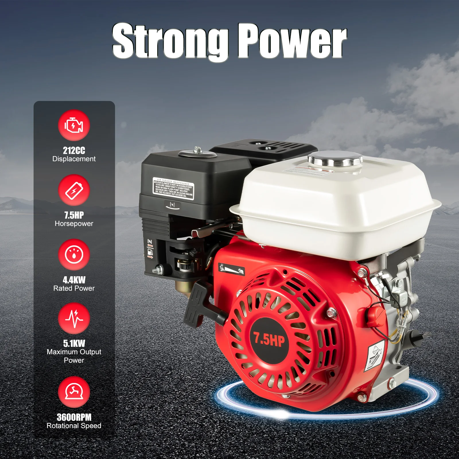 5,1 kW Generator 7,5 PS Benzinmotor nahtlos 25 ° Schräger Einzylinder 4-Takt für landwirtschaftliche Geräte und Heimbackup – Detail 7