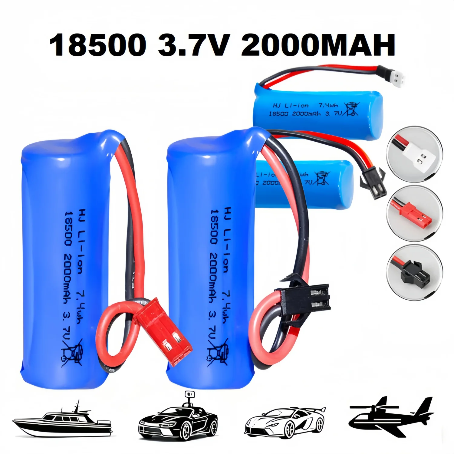 

3.7V 2000mah Li-ion Battery 18500 SM-2P JST for RC Toys Car Boats Plane Parts RC Stunt Dump Car Toys Accessories Drone Batteries