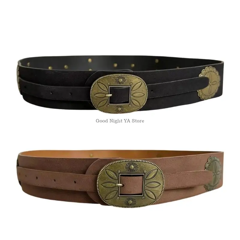  Elegant Bohemian Wide Waist Belt For Women Dresses And Pants Artificial Leather Embossed Buckles Waist Cincher for Party