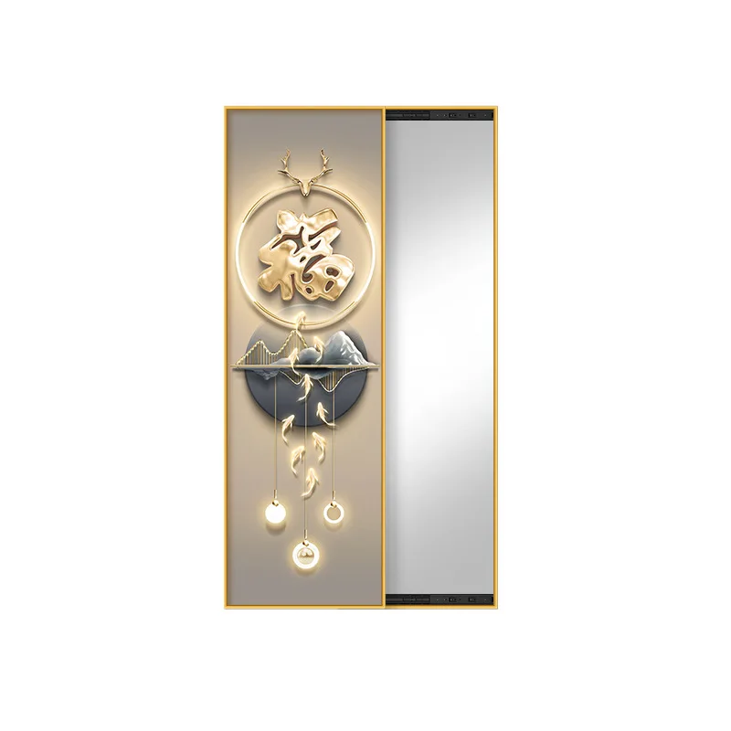 

Fu character nine fish picture, push-pull invisible full-body mirror, entrance decorative painting