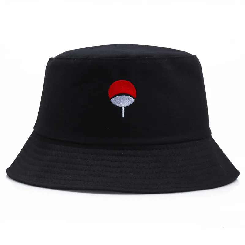 Anime Bucket Cap Ninja Akatsuki Red Clouds Hatake Uchiha Cosplay Cartoon Fashion Hat Outdoor Sports Sun Caps Gift