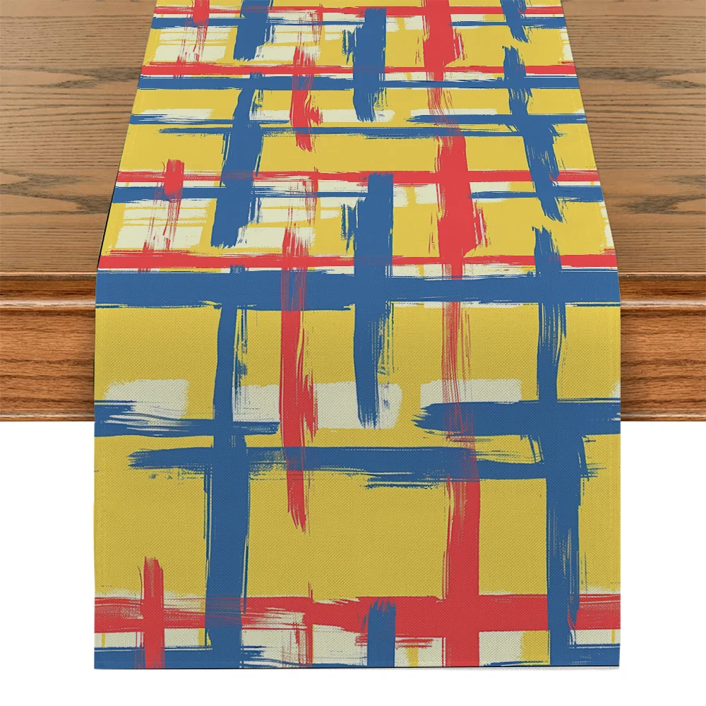 

Plaid Graffiti Lines Drawn By Hand Table Runners Washable Dresser Dining Coffee Table Runner Wedding Holiday Party Decor