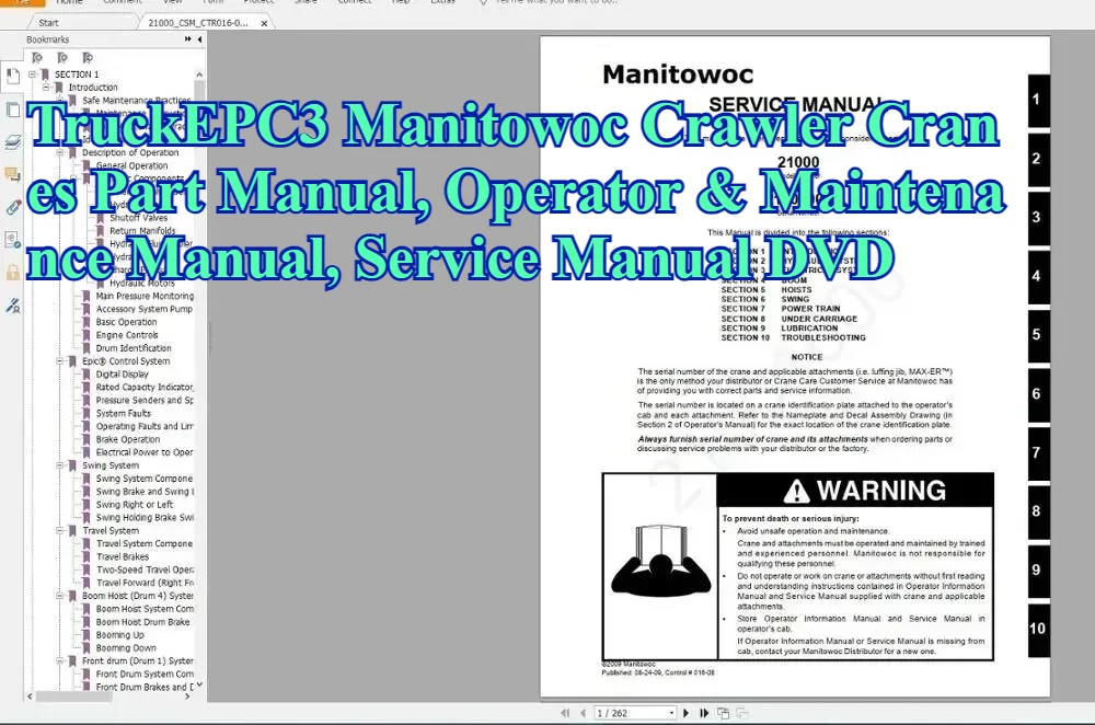

Гусеничные шатуны TruckEPC3 Manitowoc Руководство по эксплуатации, руководство по эксплуатации и обслуживанию, руководство по обслуживанию DVD