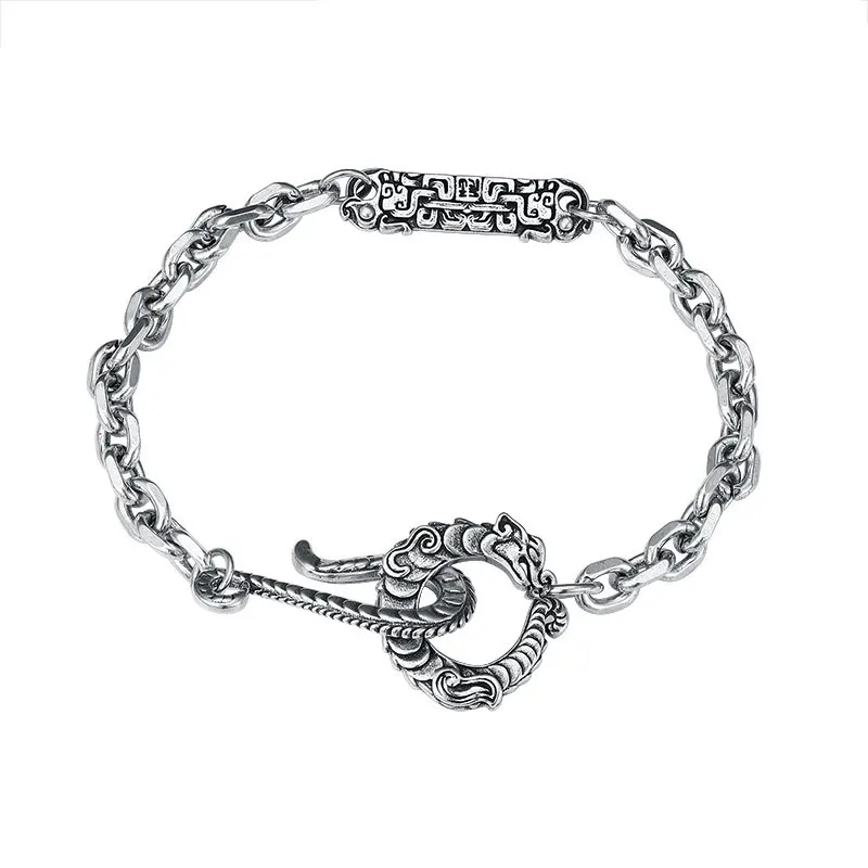Retro Classic silver 925 stile cinese Dragon glutton texture charm bracciale uomo trend coppia braccialetti gioielli per banchetti