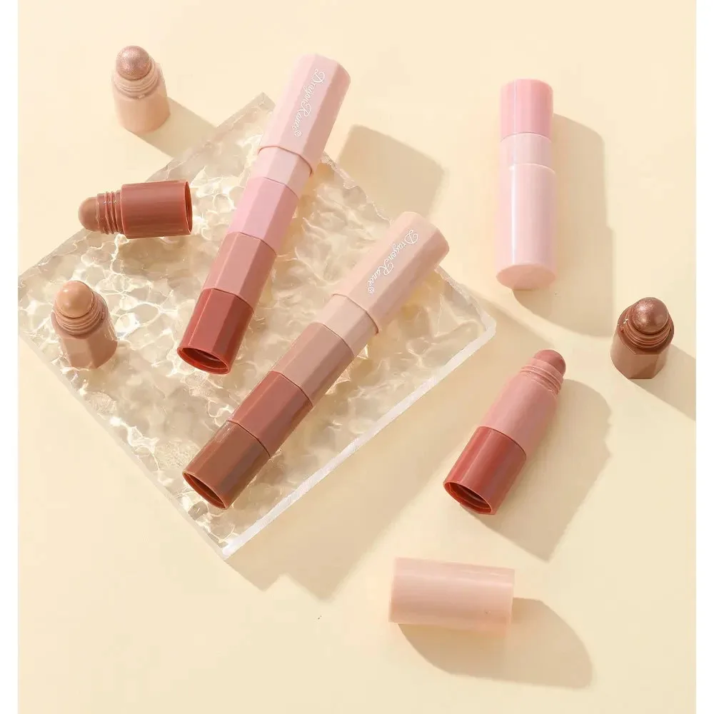 4 in 1グロスハイライター多目的アイシャドウミニアイシャドウスティックコンボパールメタリックハイクレヨンペンコーラルブラウン