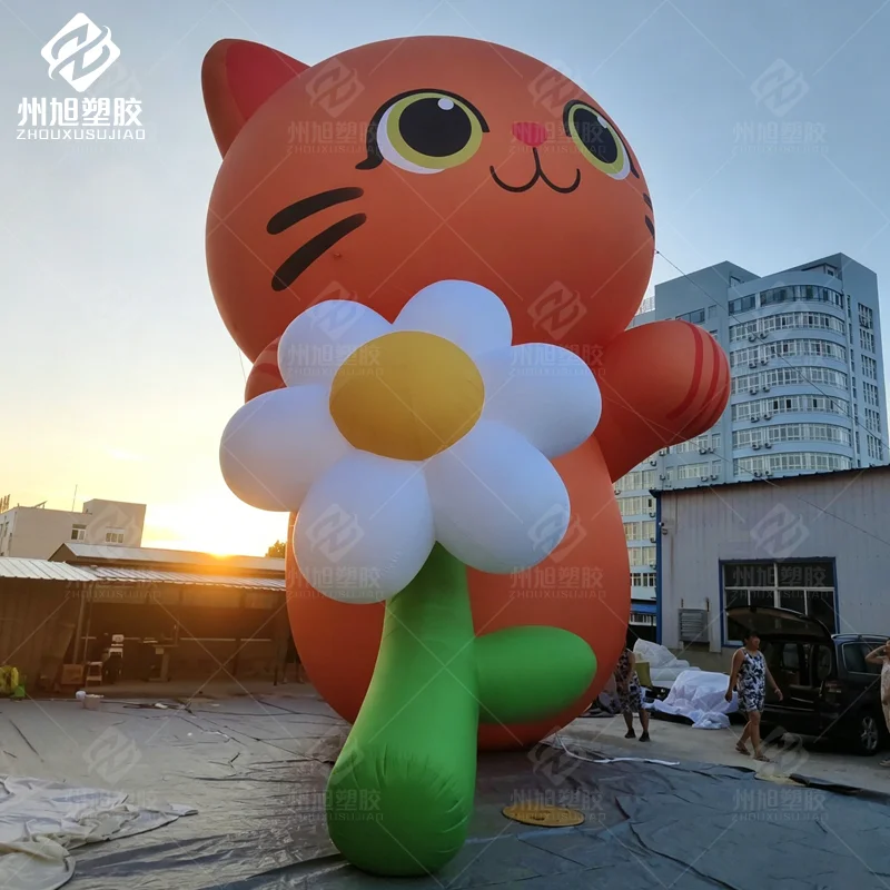 Customized inflatable cartoon cat model with flowers for outdoor commercial promotion exhibition activities decoration props