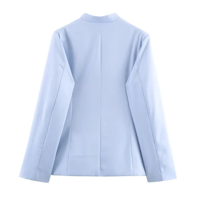 Ladies' Collarless Slim Fit Casual Suit Jacket Autumn Solid Long Sleeved Pockets Decoration Single Button Women's Tops