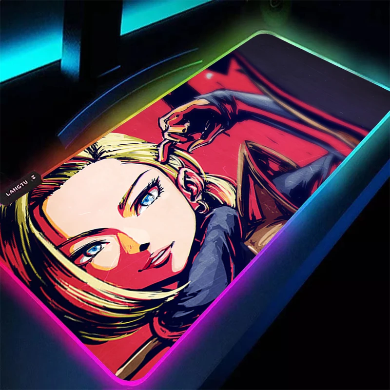 

RGB Mouse Pad DBZ Dragon Ball Android 18 Computer Smooth Flexible Rubber PC Computer Keyboard Pad E-sports Players LED Mosuepad