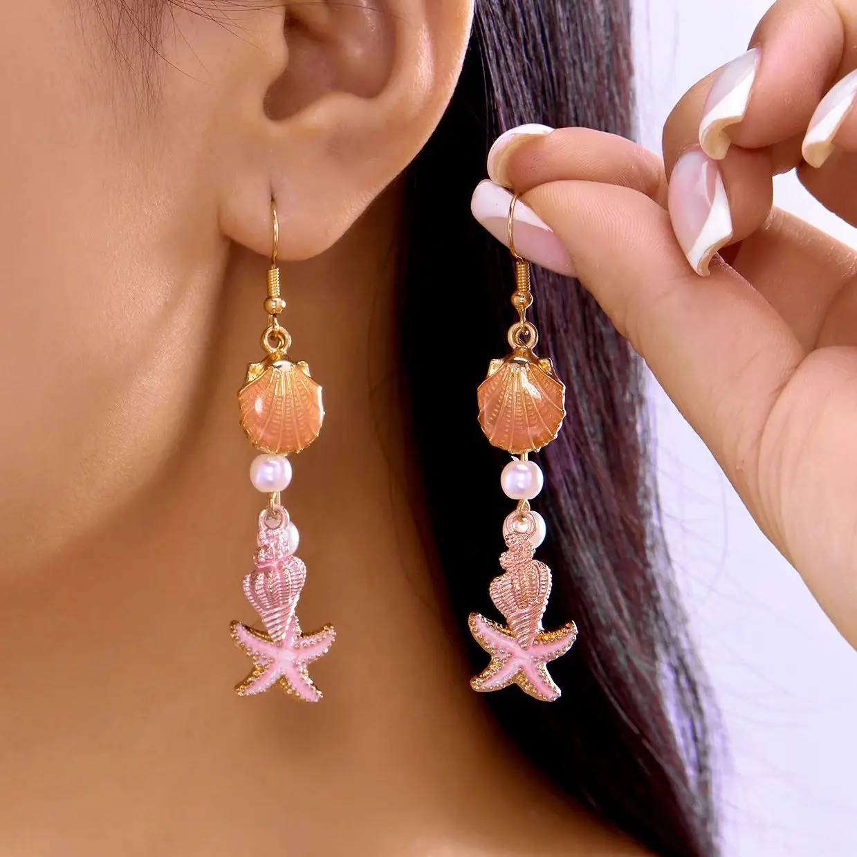 

Trendy Colorful Metal Conch Shells Starfish Dangle Earrings for Women Bohemia Long Tassel Drop Earrings Party Accessories Gifts