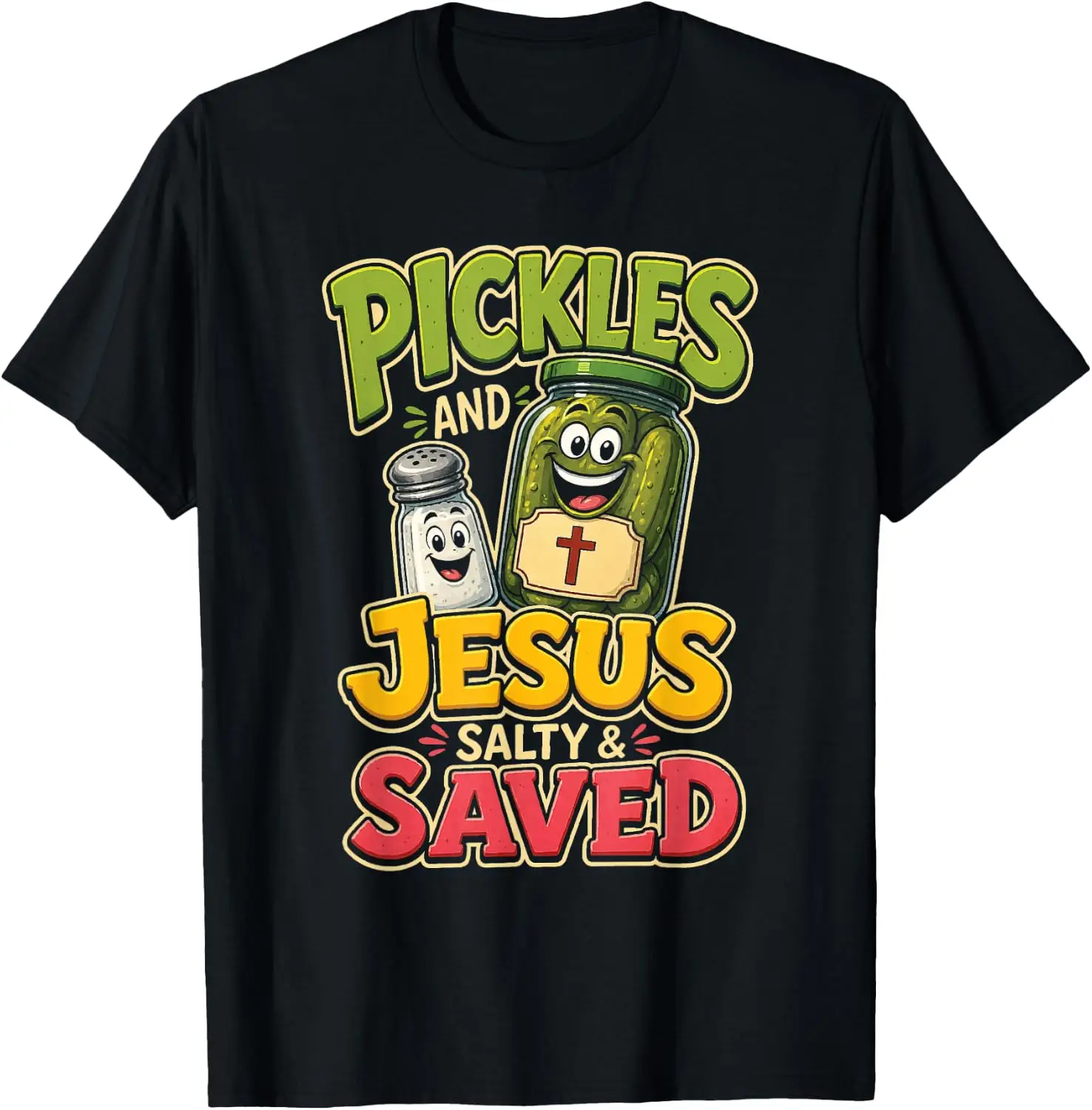 Pickle Lover Christian Pickles And Jesus Salty & Saved T-Shirt Premium heavyweight pure cotton—stylish, versatile, and unisex; a perfect Christmas gift suitable for year-round wear.