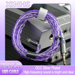 XINHS 8 Strand Single Crystal Copper Plated Silver Headphone Cable Silver Purple IEM Cable Suitable for River TINHiFi C2