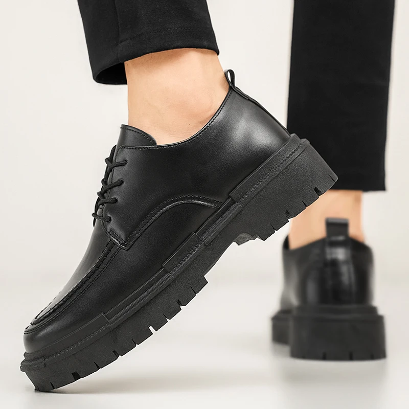 Thick Sole Formal Black Men Leather Shoes Luxury Brand Designer Platform Casual Shoes Wedding Dress Oxfords Shoes Men Work Shoes