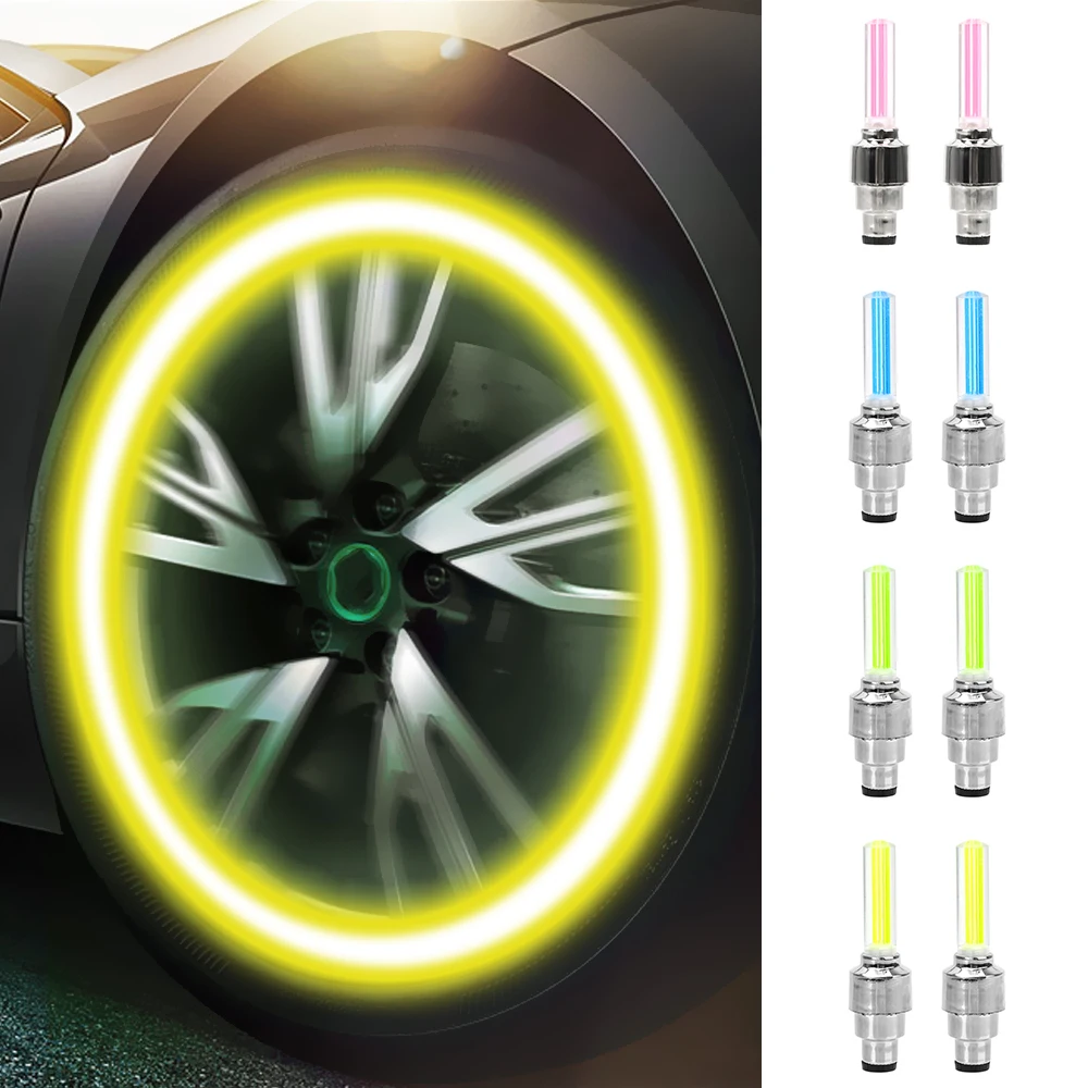 LED Light Light stick type Wheel Spokes Lamp Mountain Bike Light Neon Lamp Car Tire Valve Cap Decorative Lantern 2pcs