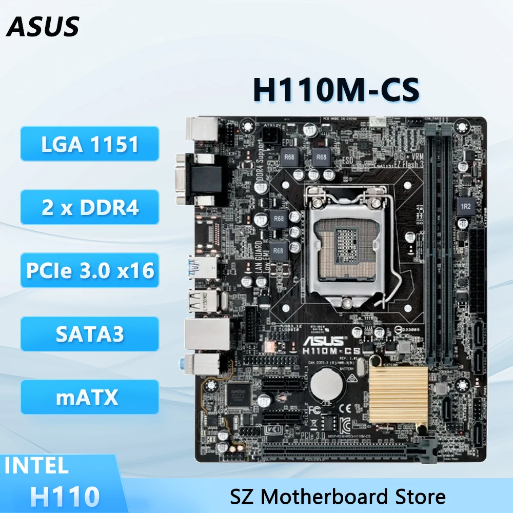 

ASUS H110M-CS H110 LGA 1151 Поддержка материнской платы i7-6700/6700K i5-6500/7500 i3-6100/7100 Процессор DDR4 PCIE 3,0 SATA 3 MATX Материнская плата