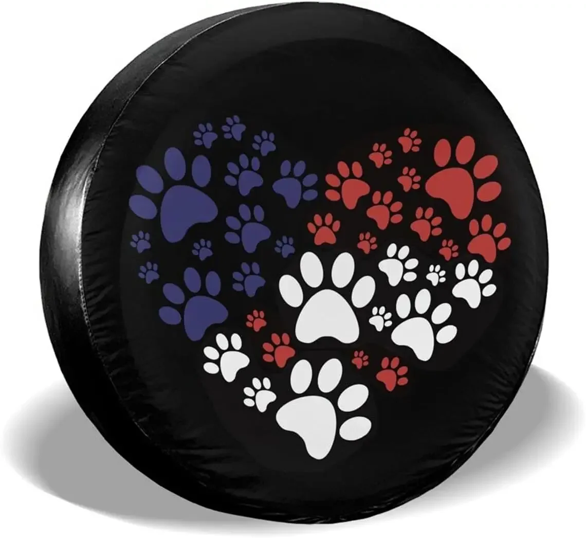 Cat Dog Paw Heart Prints Spare Tire Cover for Camper RV SUV Trailer Truck and Many Vehicle Universal Fit Wheel Covers Waterproof