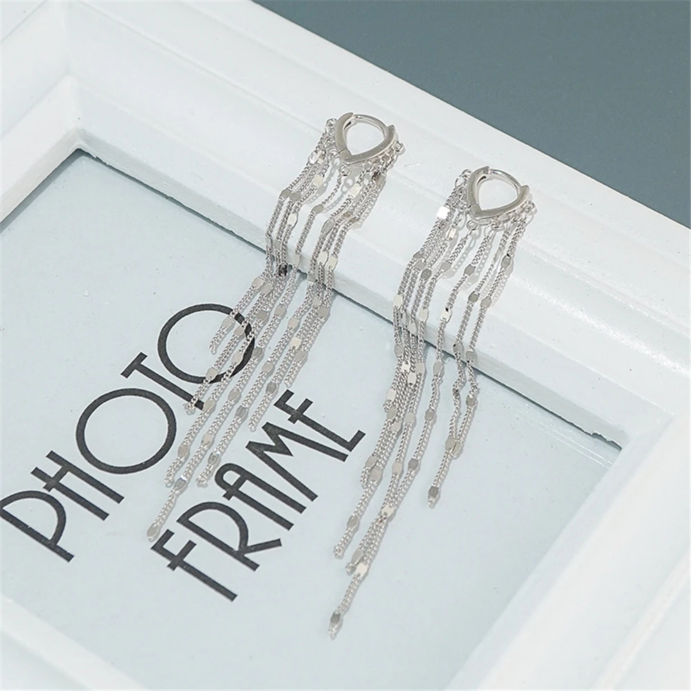 Pure Silver 925 Earrings For Women Long Tassel Hoop Ear Cuff Brincos Femme Pendientes Mujer Wedding Jewelry Accessories Gifts