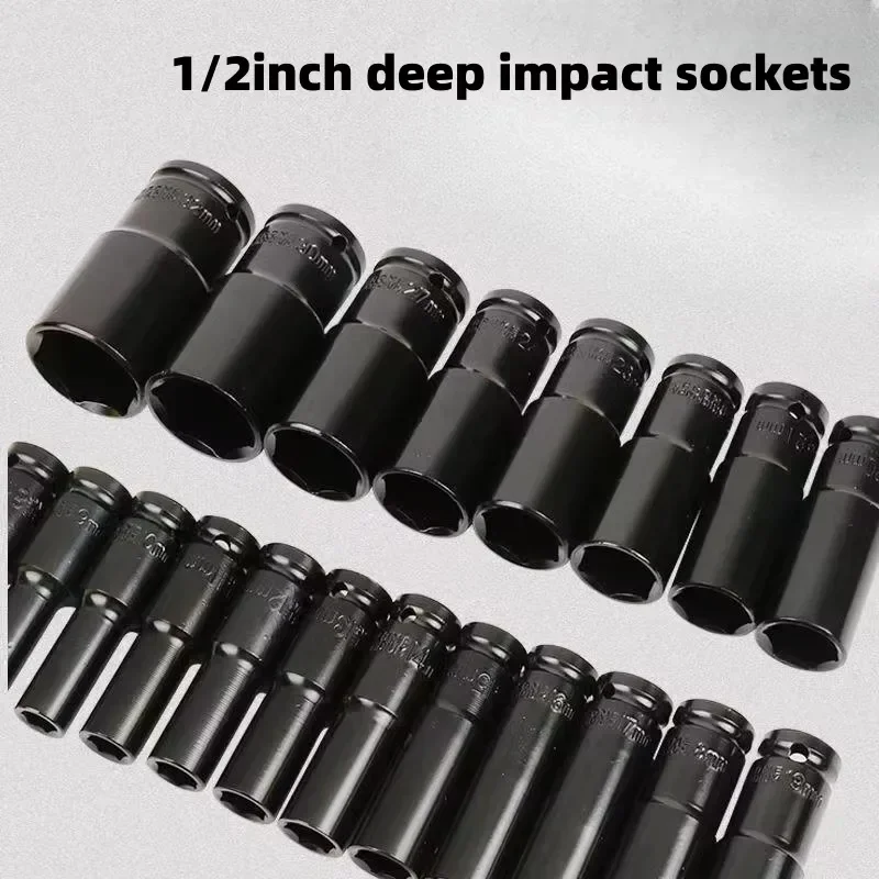 10-teiliges 1/2"-Antriebs-Steckschlüssel-Set, metrisch 8-24 mm, CR-V-Stahl, 6-Eck-Verlängerungsschlüssel mit Koffer für die Autoreparatur, Elektroschrauber – Detail 2
