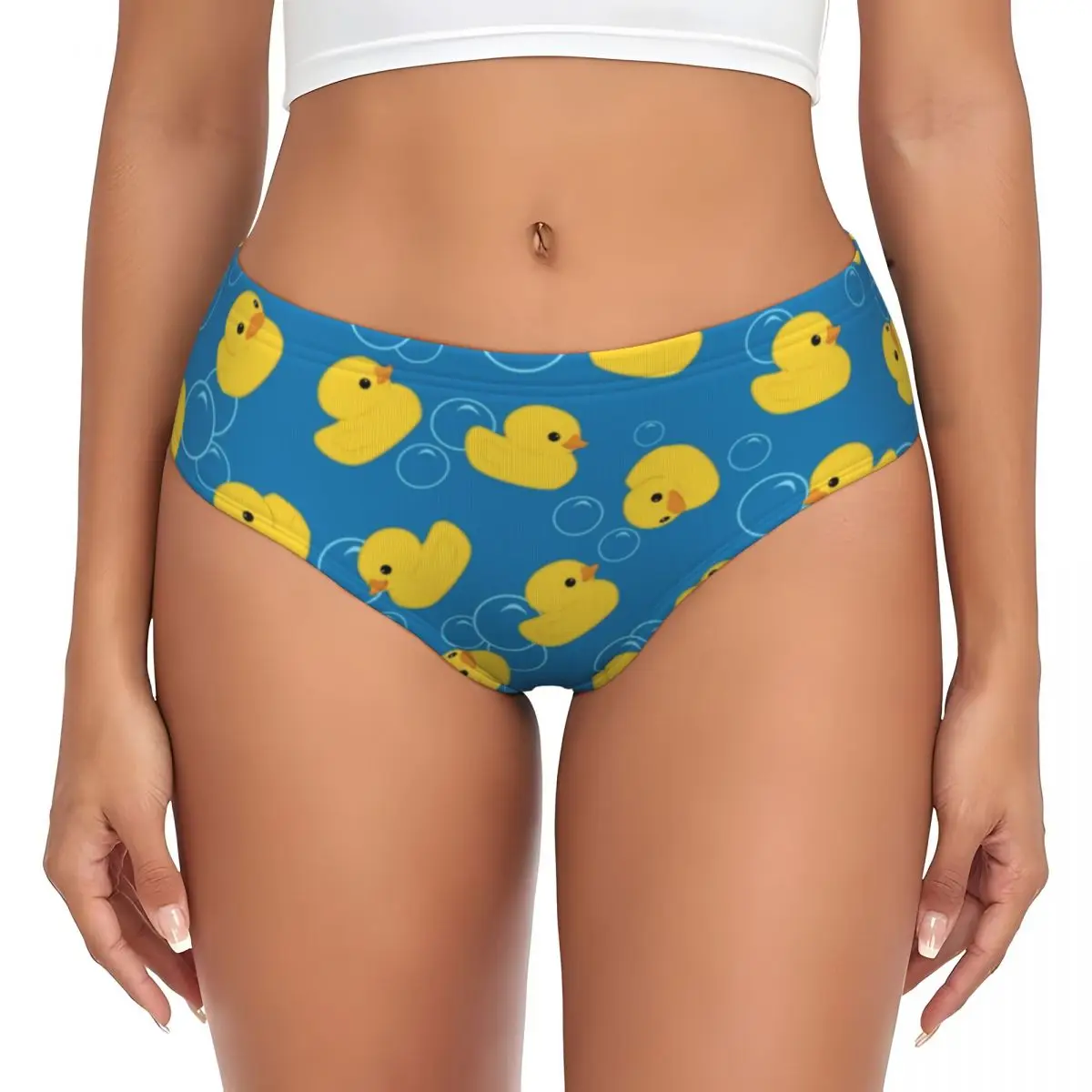 Custom Cute Yellow Bath Rubber Ducky Pattern Brief Panties Women Breathable Stretch Underwear