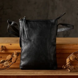 Sac à bandoulière décontracté en cuir de vachette tanné végétal, cuir véritable fait à la main, pack de téléphone extérieur, mode initiée