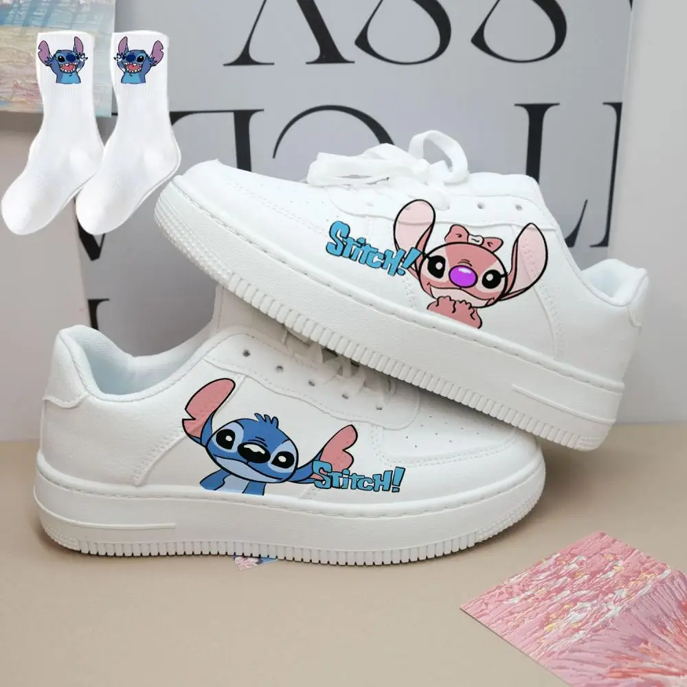 kawaii Disney Stitch Angel Skate Shoes Cartoon Anime Lightweight Casual Fashion Low-Top Board Shoes for Breathable White Shoes