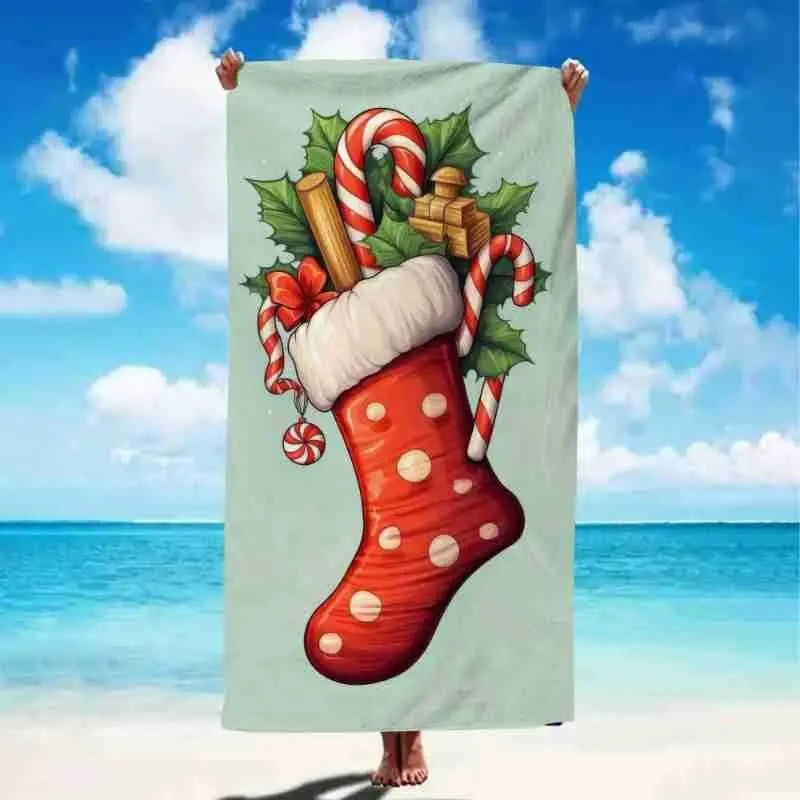 Christmas Wand Print Beach Towel, Christmas Series Absorbent Bath Towel, Quick Dry Lint-Free Towel, Xmas Gift for Home Travel Sw
