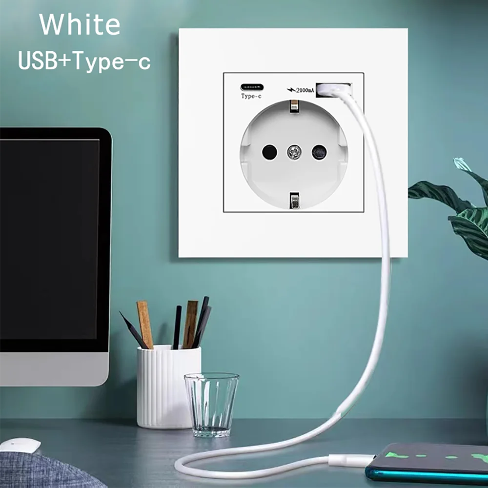 16A الاتحاد الأوروبي القياسية الجدار مقبس كهربائي نوع-C USB شحن المخرج التيار المتناوب 110 ~ 250 فولت مقبس الطاقة لوحة المواد الكمبيوتر لشحن الهاتف