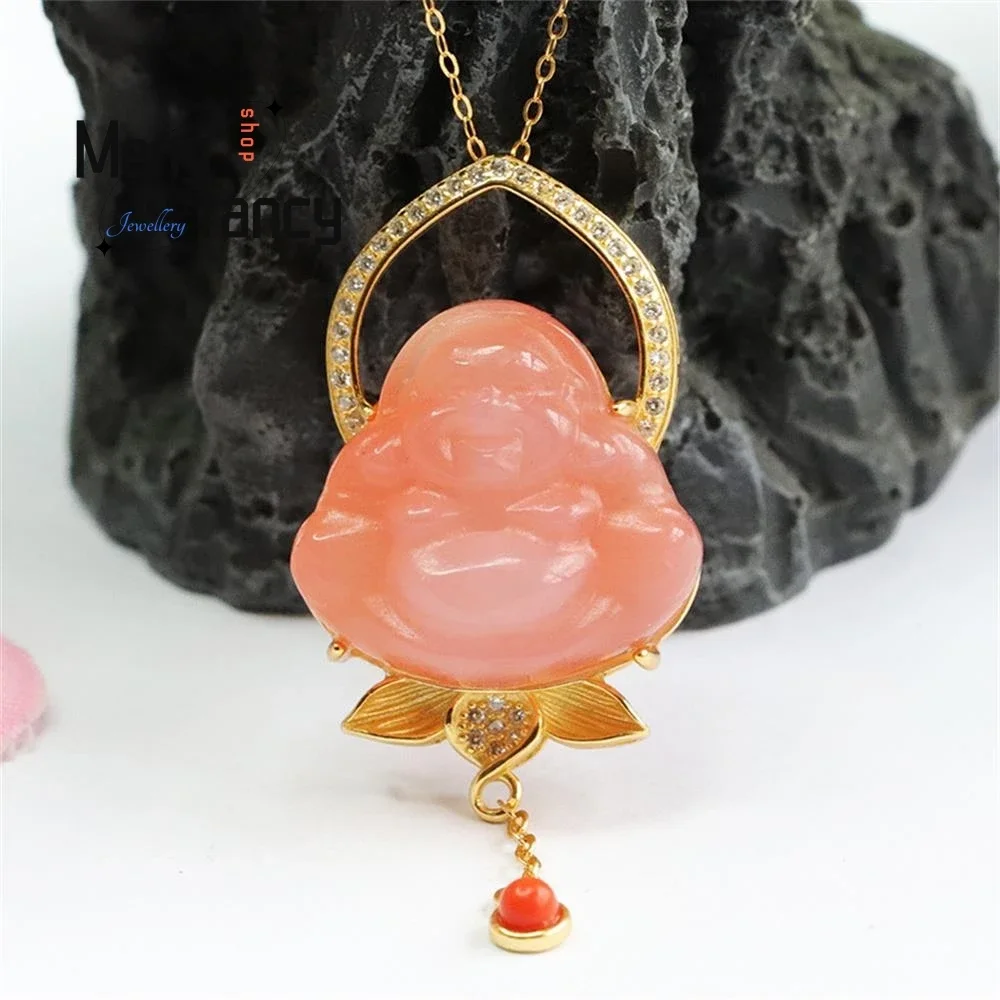 

S925 Silver Lnlaid Natural Salt Source Agate Maitreya Buddha Pendant Female Simple Elegant High-grade Fine Jewelry Holiday Gifts