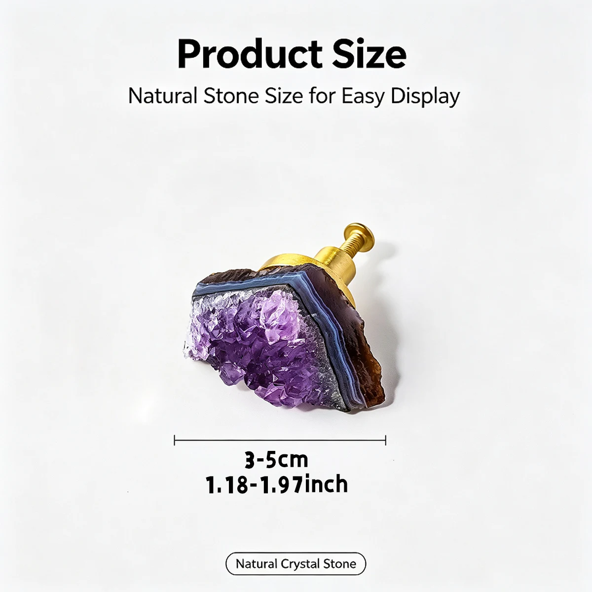 1PC Pure Brass Single Hole Drawer Pull Handle with Natural Amethyst Cluster, Energy Healing Gemstone Cabinet Door Knob, Creative