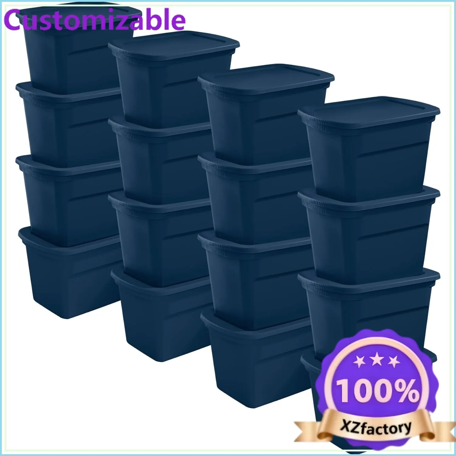 Factory Direct 2026 16 Pack 18 Gal Plastic Storage Bins with Lids, Blue