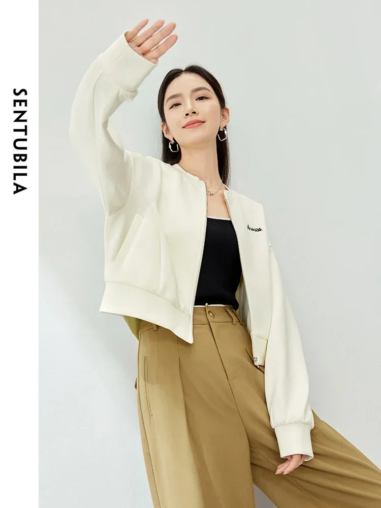 

SENTUBILA Casual Baseball Jackets for Women 2025 Spring Autumn Embroidery Letters Full Zip Jacket Woman Outerwears 141W50583