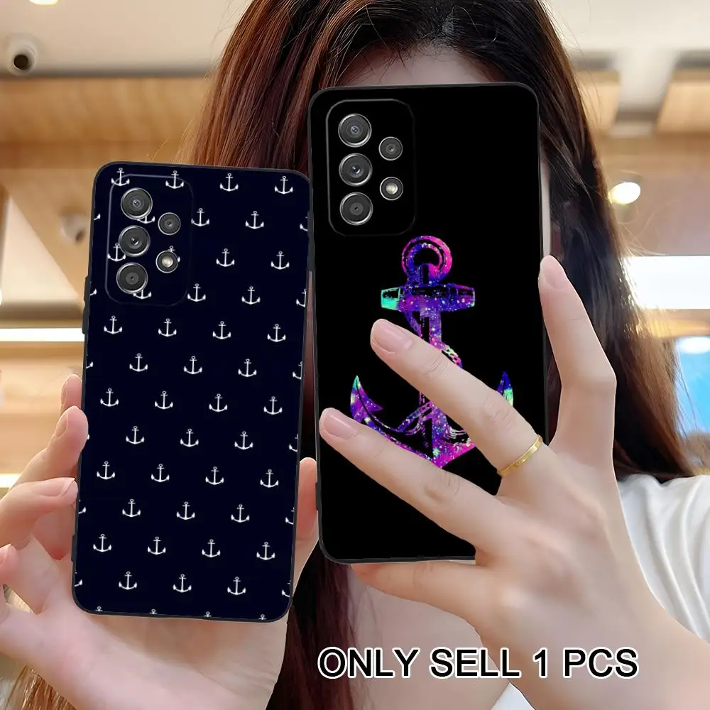Capa de Telefone Pretty Navy Ancora para Samsung Galaxy A57 56 55 54 53 52 51 37 36 35 34 33 32 31 5G, Capa de TPU Macia e à Prova de Choque