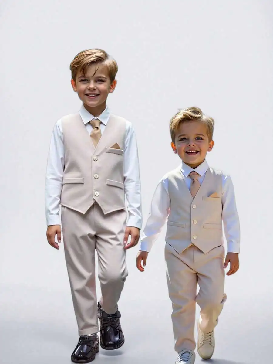 

3-Piece Boys Formal Suit Set: Vest, Trousers & Detachable Tie