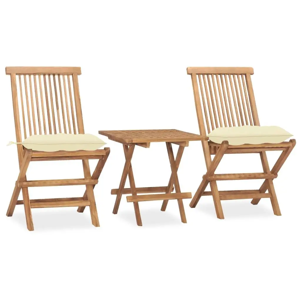

Teak Wood Outdoor Dining Set 3 Piece Foldable Patio Furniture Garden Table and Chairs