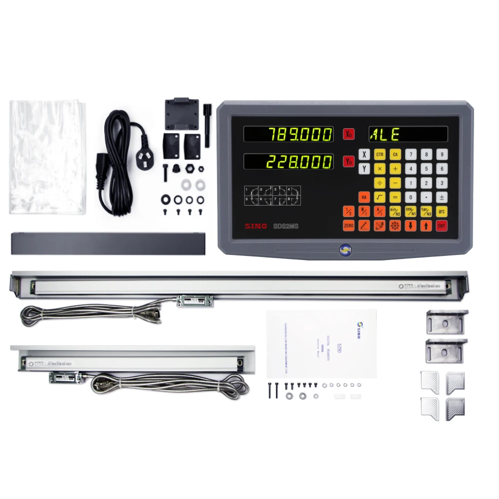 【1μm】SINO 2 Axis DRO Kit SDS2-MS Set LCD Digital Readout KA-300 KA-500 Glass Linear Scale Encoders For Lathe Grinder Milling