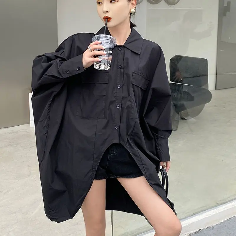 

2025 New Design Fashion Irregular Blouses Women Casual Long Sleeve Female Shirts White Black Streetwear Oversized Tops