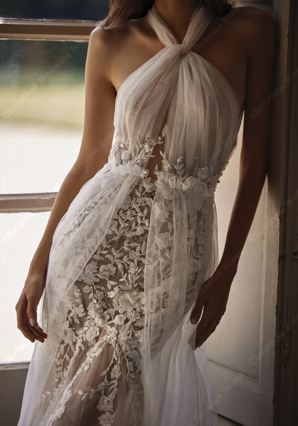 Halter Collar Tulle Wedding Dresses For Women Elegant Sexy Mermaid Bridal Gowns Princess Banquet Vestidos De Novias Customized