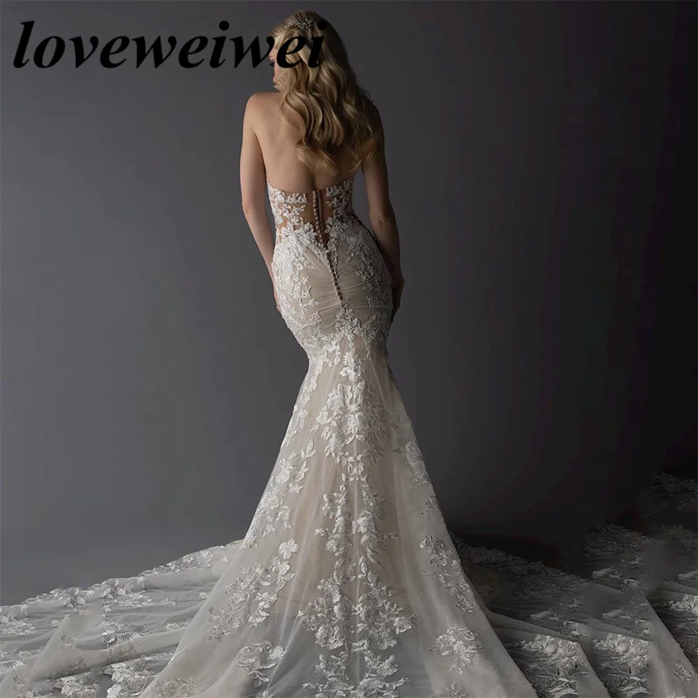 Boho Mermaid Lace Wedding Dress Sweetheart Court Train Bridal Gowns Button Back Appliques Wedding Dresses Vestido De Novia