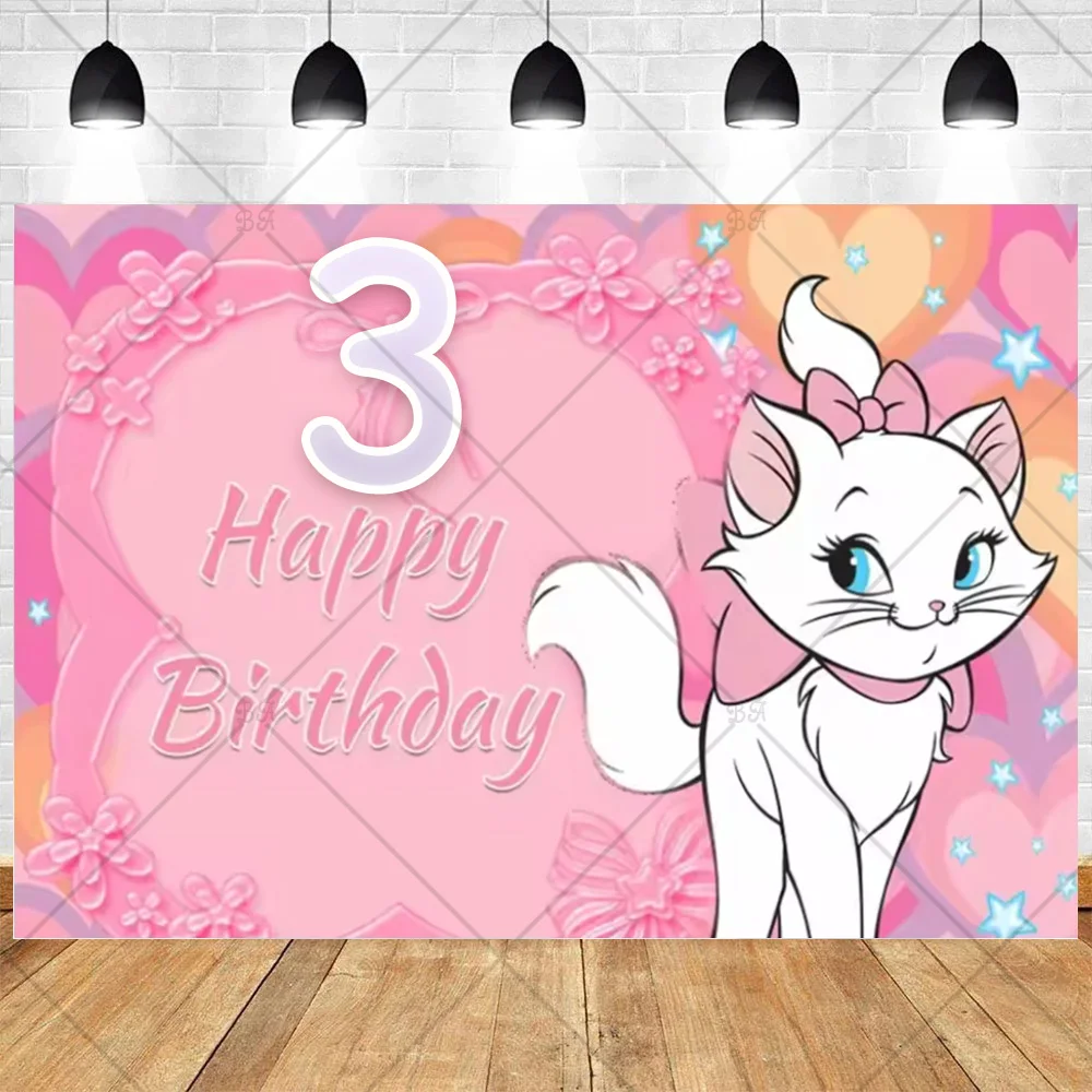 Toile De Fond Rose Kawaii Chat 150x100 Cm - Décoration Anniversaire Ou Baby Shower - Polyester Résistant