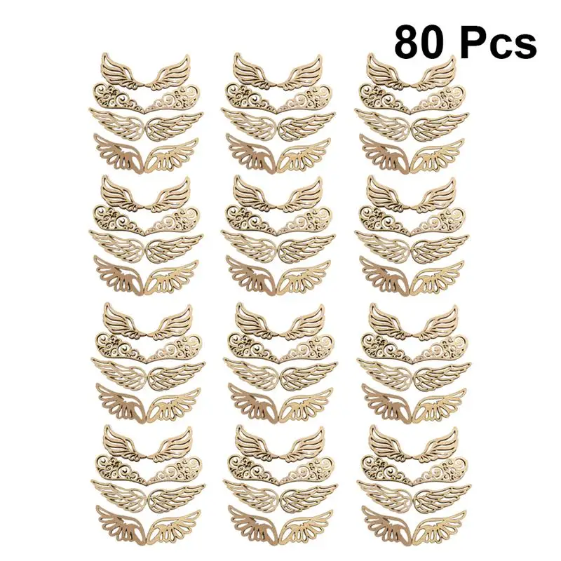 80pcs Christmas Angel Wings Wood Slices Unfinished Wood Ornaments Wooden Log Slices Patches No Hole Wood Chips DIY Crafts