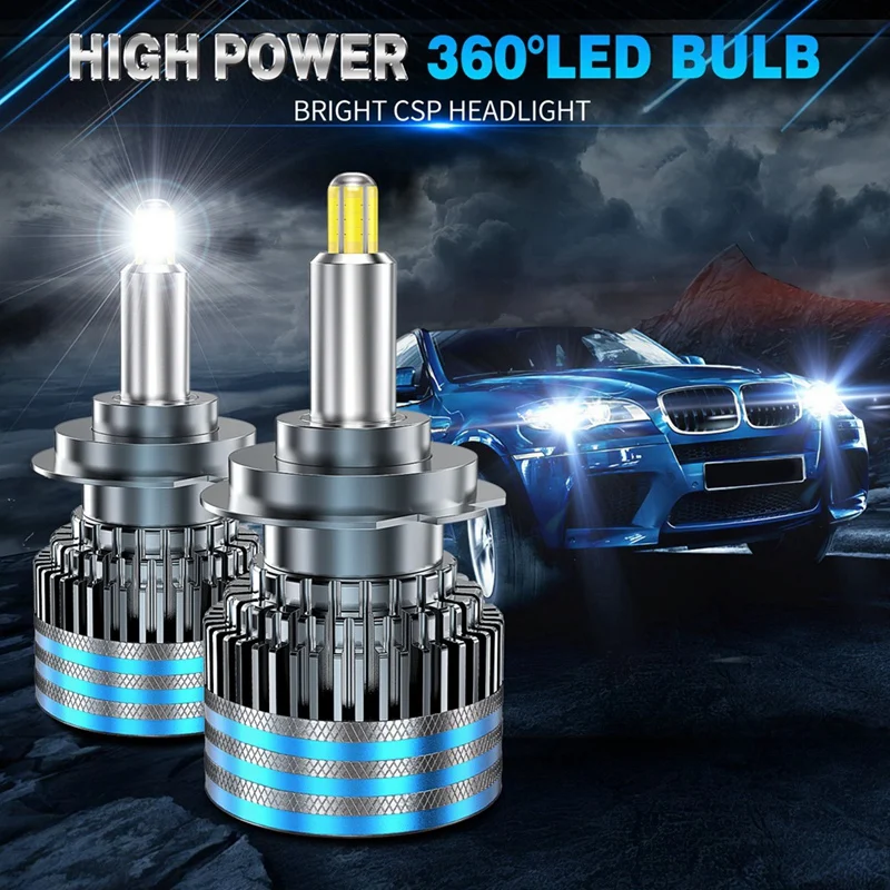 2Pcs Headlight Car Headlight Bulbs G20 H7 LED Canbus 18CSP 6 Sides 360 Degree Fog Light Bulbs 18000LM 6000K