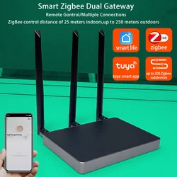 Tuya Zigbee Dual Gateway Enhanced Signal Smart Home Hub One Key Replacement Work Alexa Big House Villa Hotel Smart Life APP