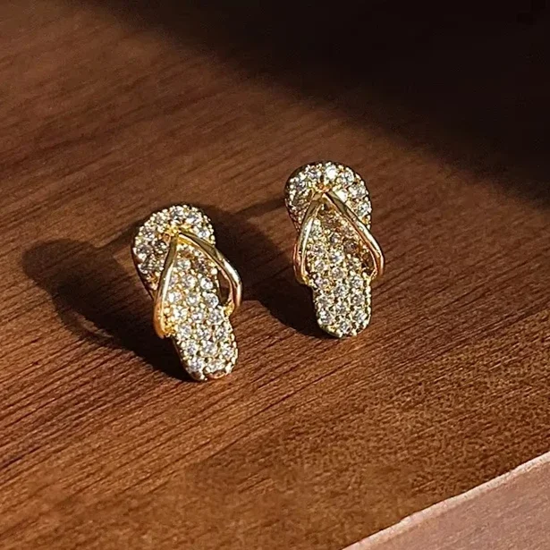 

Real 925 Sterling Silver Zircon Mini Slippers Stud Earrings for Women Cute Tool Fine Jewelry Minimalist Accessories