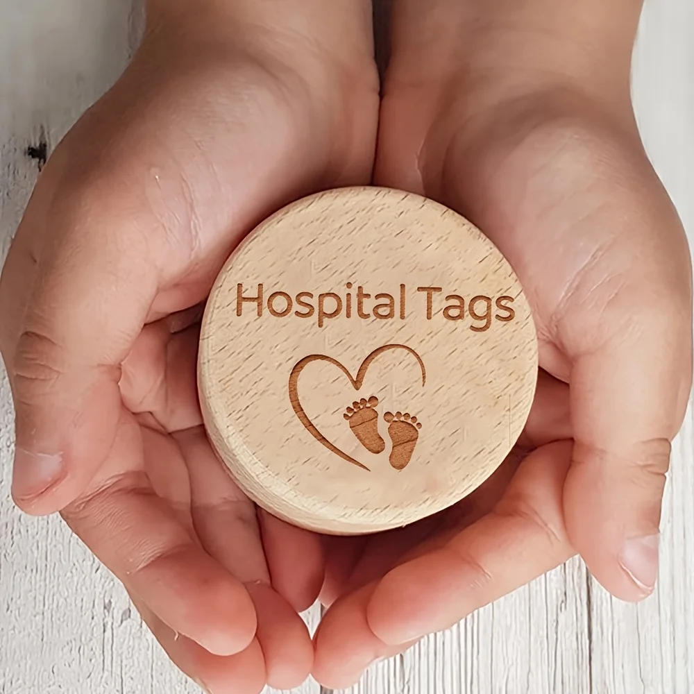 2D Wooden Hospital Tag Storage Box Umbilical Cord Tooth Preservation Keepsake Box Portable Fetal Hair Birth Souvenir Home Decor