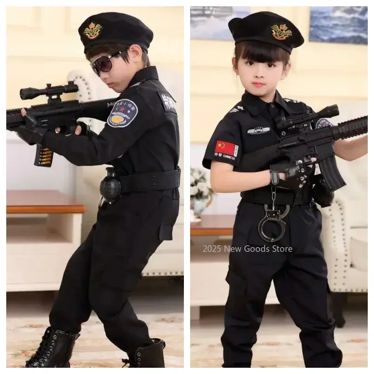 Halloween Kinderen Politieagent Cosplay Kostuum Jongens Meisjes Kid Politie-uniform Leger Politieagenten Kleding Sets Party Dress Up Gift