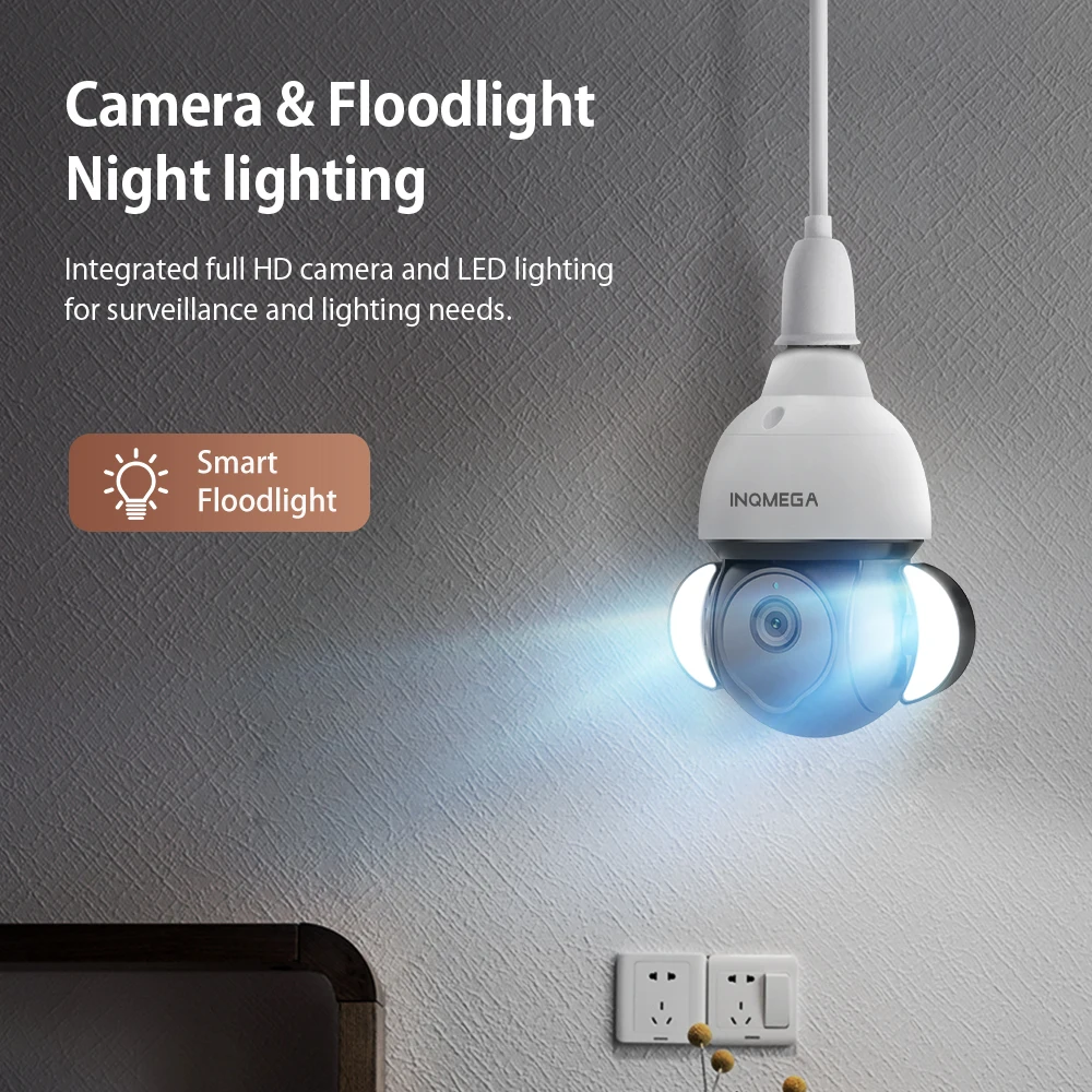 INQMEGA Tuya Bulb Camera IP PTZ Wifi Camera Security Protection CCTV E27 Light Bulb Floodlight Camera Motion Sensor with Alexa